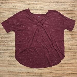Ana‎ A New Approach Maroon Short Sleeve Tee With Criss Cross Neck Front